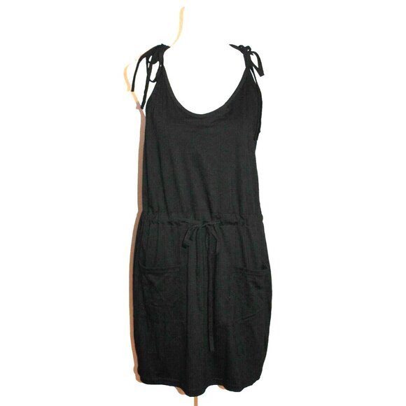 ETCYY NEW Lightweight Black Dress Belted Waist Tie Shoulder Size Large L NEW - Picture 1 of 2